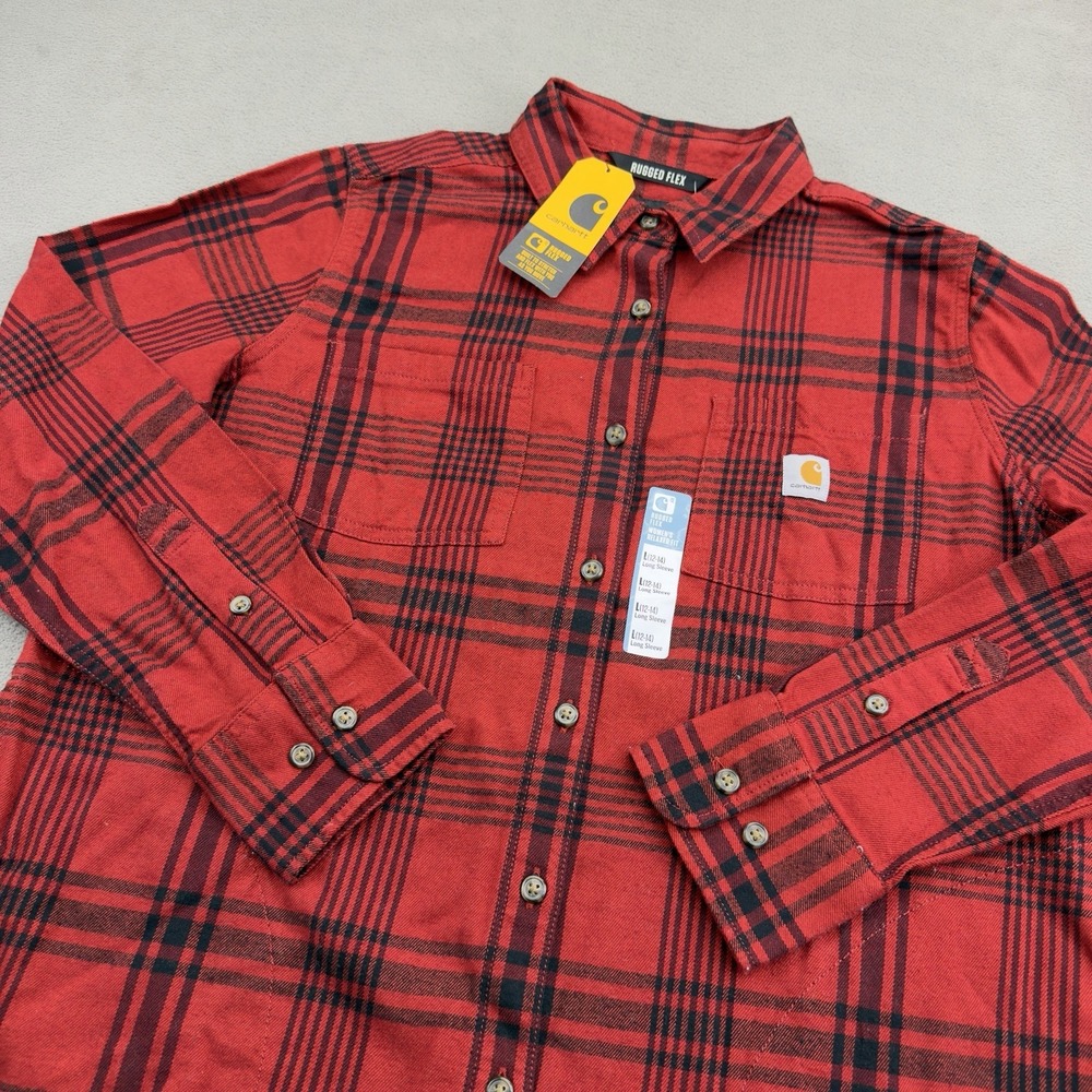 Carhartt Rugged Flex Midweight Flannel Tunic Womens L Red Plaid Relaxed Fit